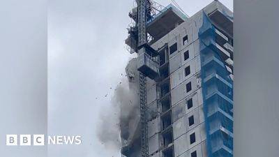 Watch: Crane falls from top of high rise in the Philippines after quake