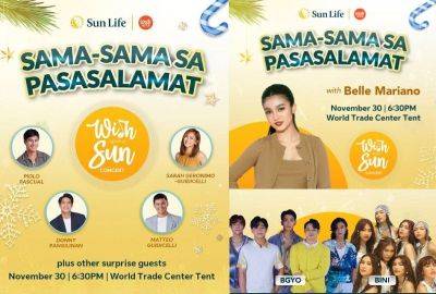 Belle Mariano - Piolo Pascual, DonBelle, BGYO and more to headline Sun Life's thanksgiving concert on November 30 - philstar.com - Philippines - Singapore - city Manila, Philippines