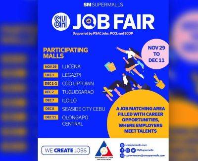SM Supermalls, DOLE hold annual job fairs in select malls nationwide until December 11 - philstar.com - Philippines - city Manila, Philippines