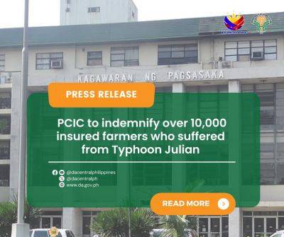 PCIC to indemnify over 10,000 insured farmers who suffered from Typhoon Julian