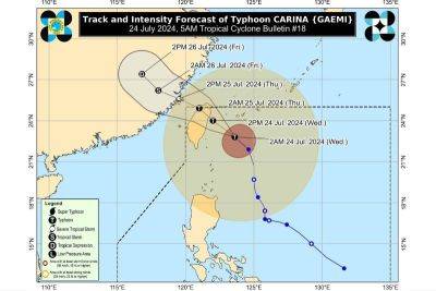 Typhoon Carina gains strength; out of PAR by Thursday - philstar.com - Philippines - Taiwan - city Bangui - city Santa Ana - city Manila, Philippines