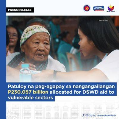 P230.057 bilyon inilaan para sa tulong ng DSWD sa mga sektor na nangangailangan