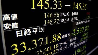 World markets tremble over risks to US economy, Nikkei 225 index plunges 12.4% - apnews.com - Usa - Japan - Germany - county Jerome - city Tokyo - city London - city Paris - city Bangkok - city Powell, county Jerome