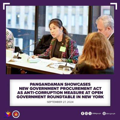 PANGANDAMAN SHOWCASES NEW GOVERNMENT PROCUREMENT ACT AS ANTI-CORRUPTION MEASURE AT OPEN GOVERNMENT ROUNDTABLE IN NEW YORK